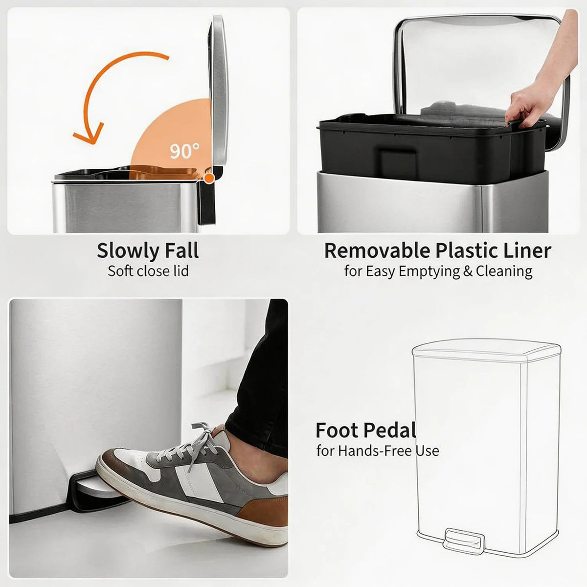 HiMISS Stainless Steel Pedal Trash Bin Fingerprint Proof Design