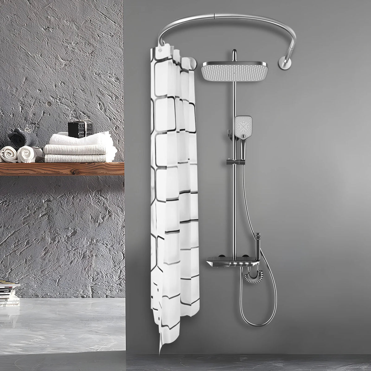 Waffle Texture Polyester Shower Curtain For Modern Bathrooms