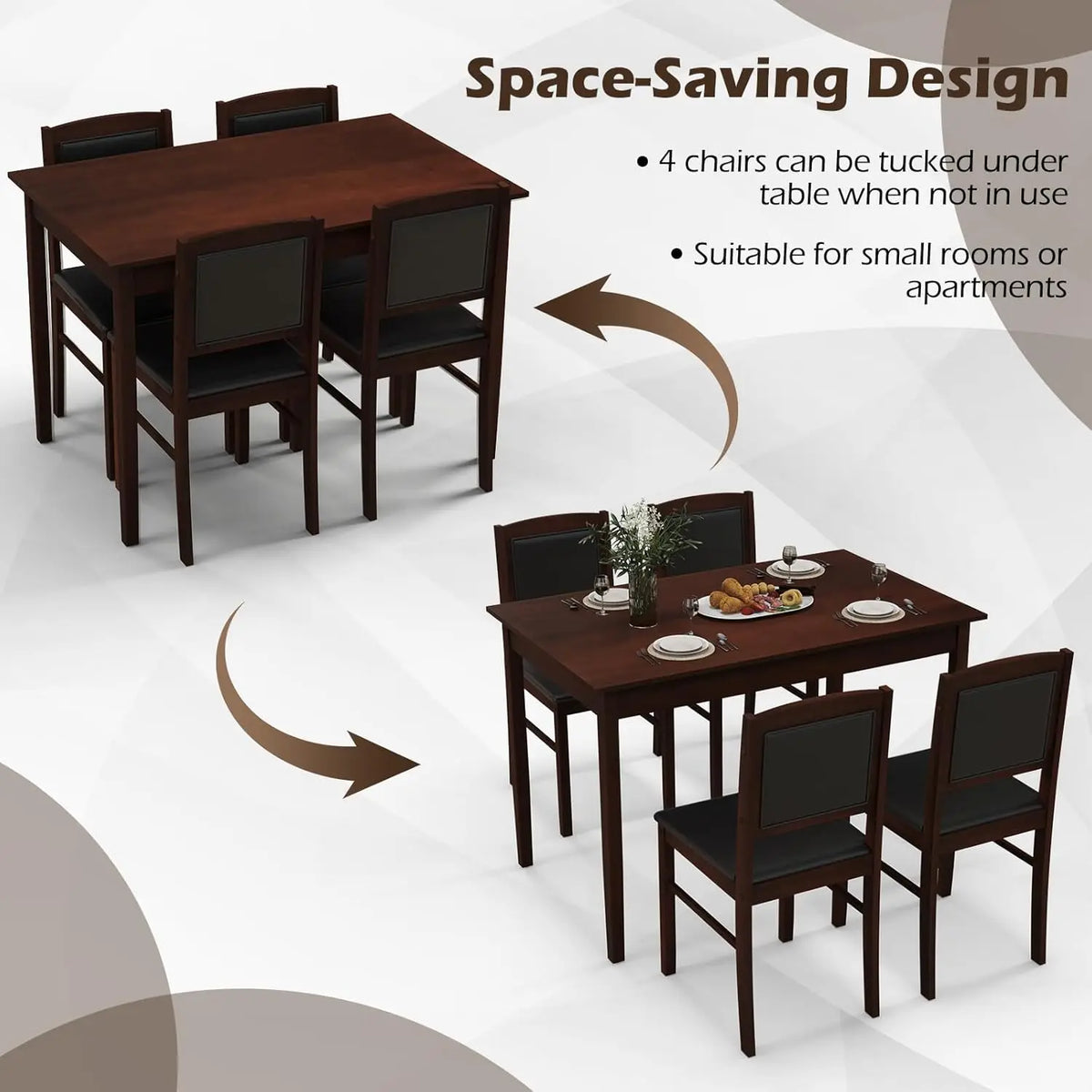 Dining Table Set for 4, Farmhouse Solid Wood Dinette Set w/Rubber Wood Legs, Upholstered Seat & Padded Backrest,, Customized