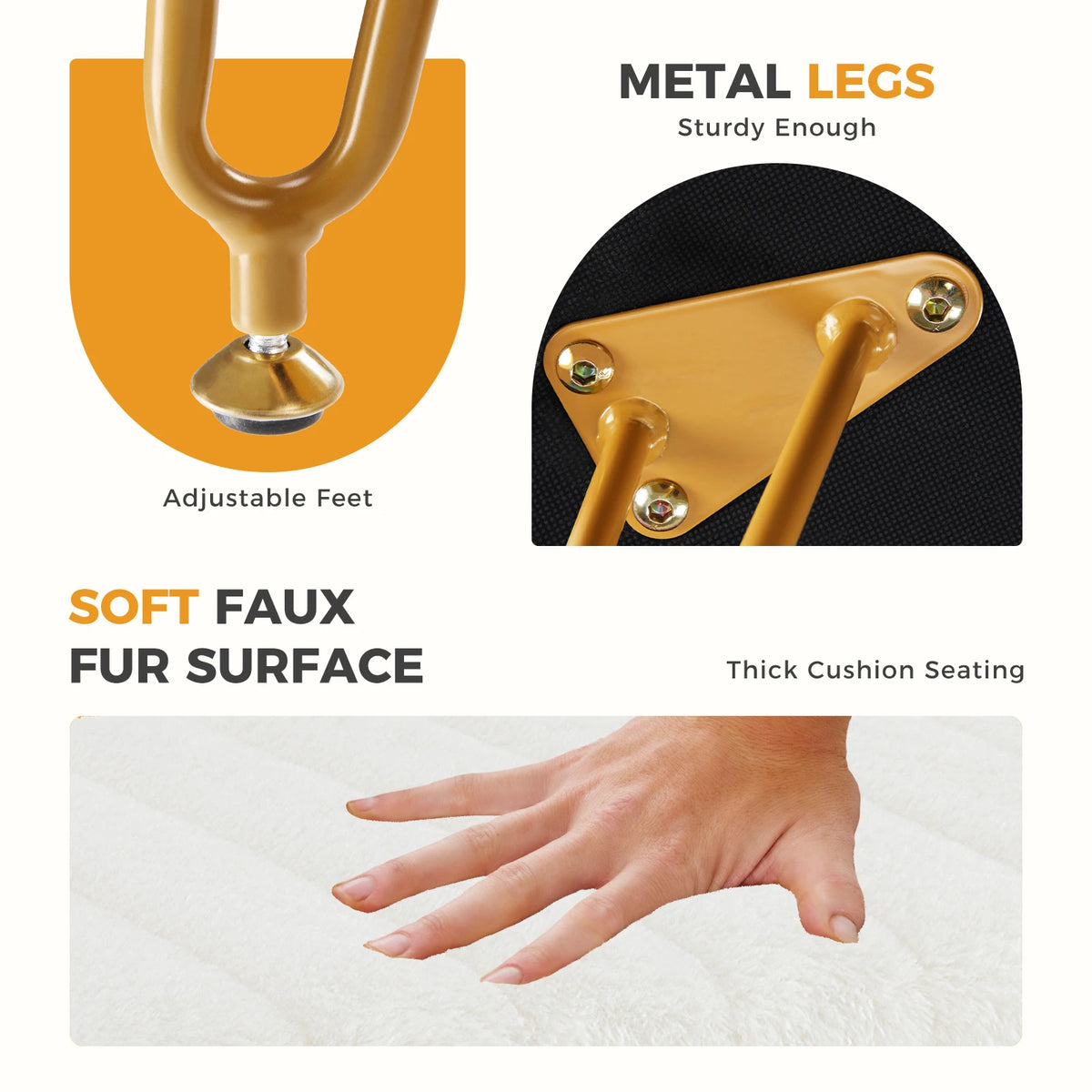 JHK Faux Fur Padded Storage Ottoman With Modern Metal Legs