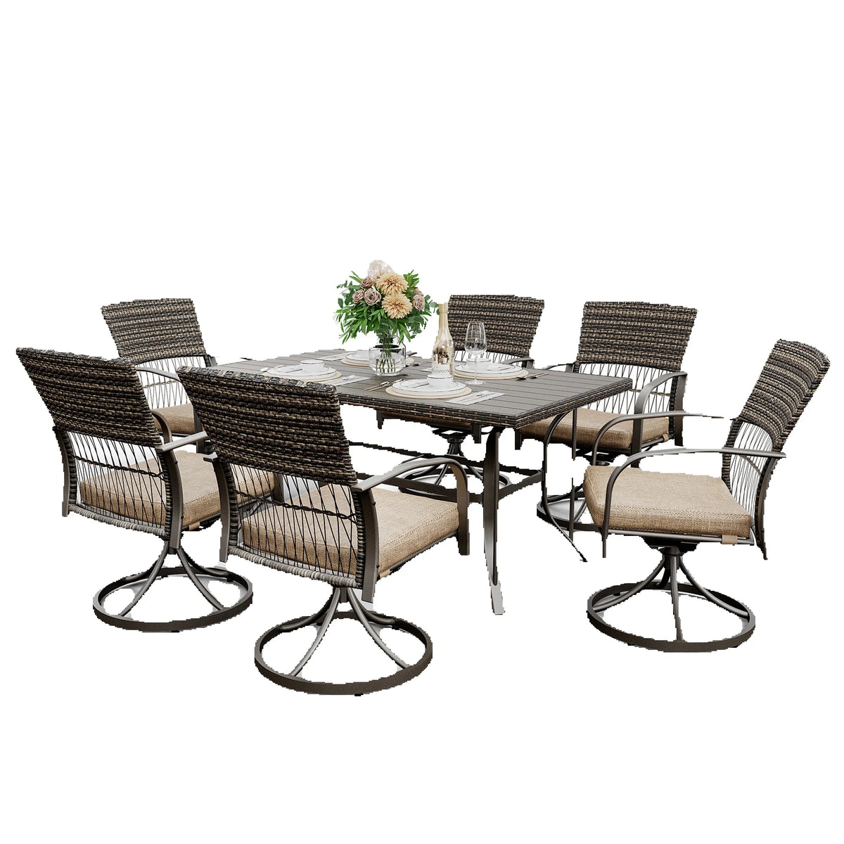 Wicker Outdoor Patio Dining Set With Metal Table Top