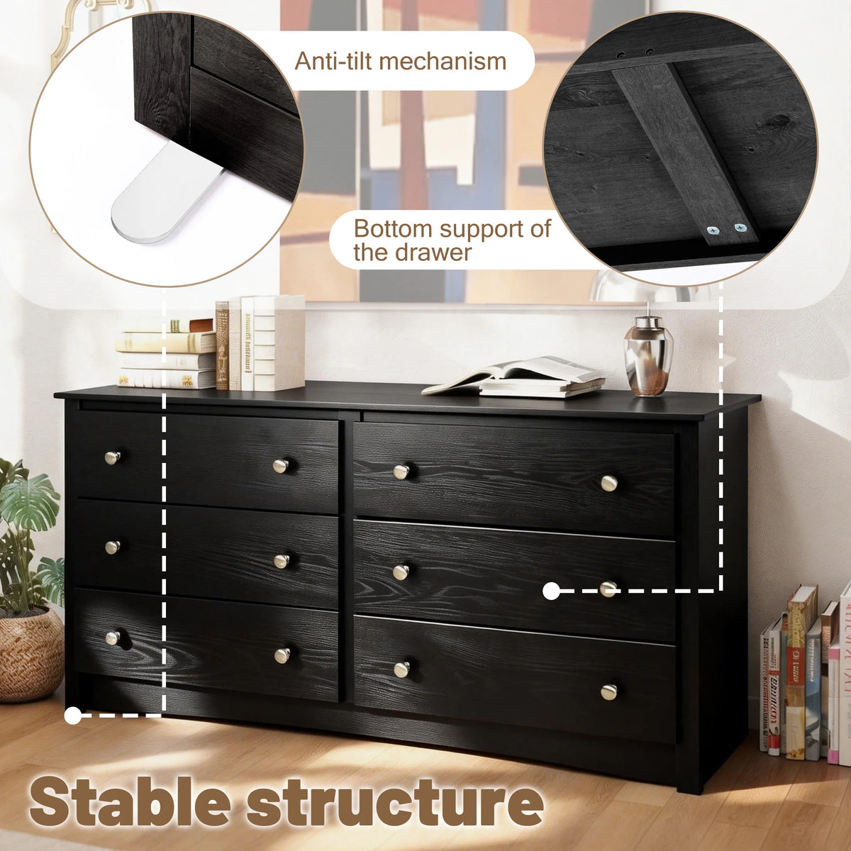 JHK Modern Wood Chest of Drawers Cabinet for Living Room