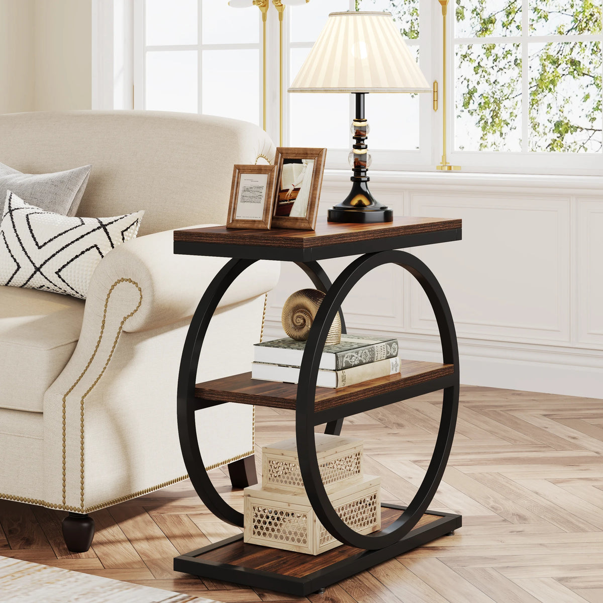 Tribesigns Industrial End Table With Open Storage Shelves For Home
