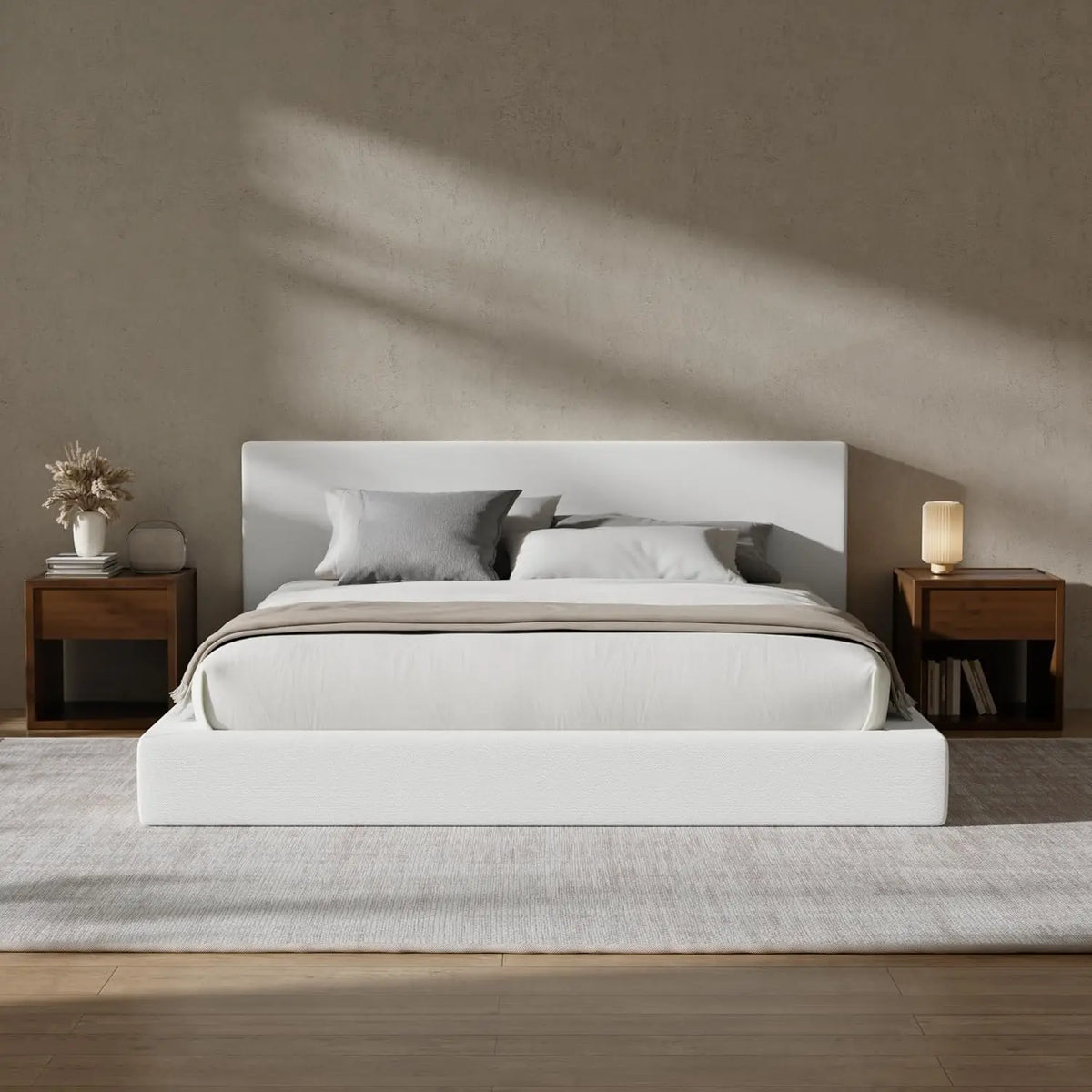 Modern Upholstered Platform Bed Frame With Foam Padded Headboard