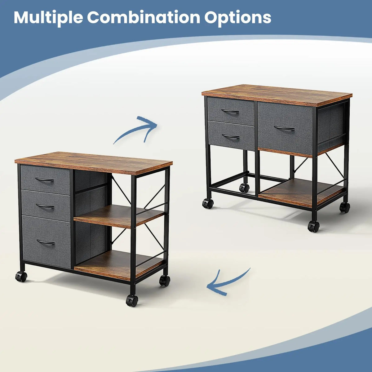JHK 3 Drawer Mobile Fabric Wardrobe With Steel Frame
